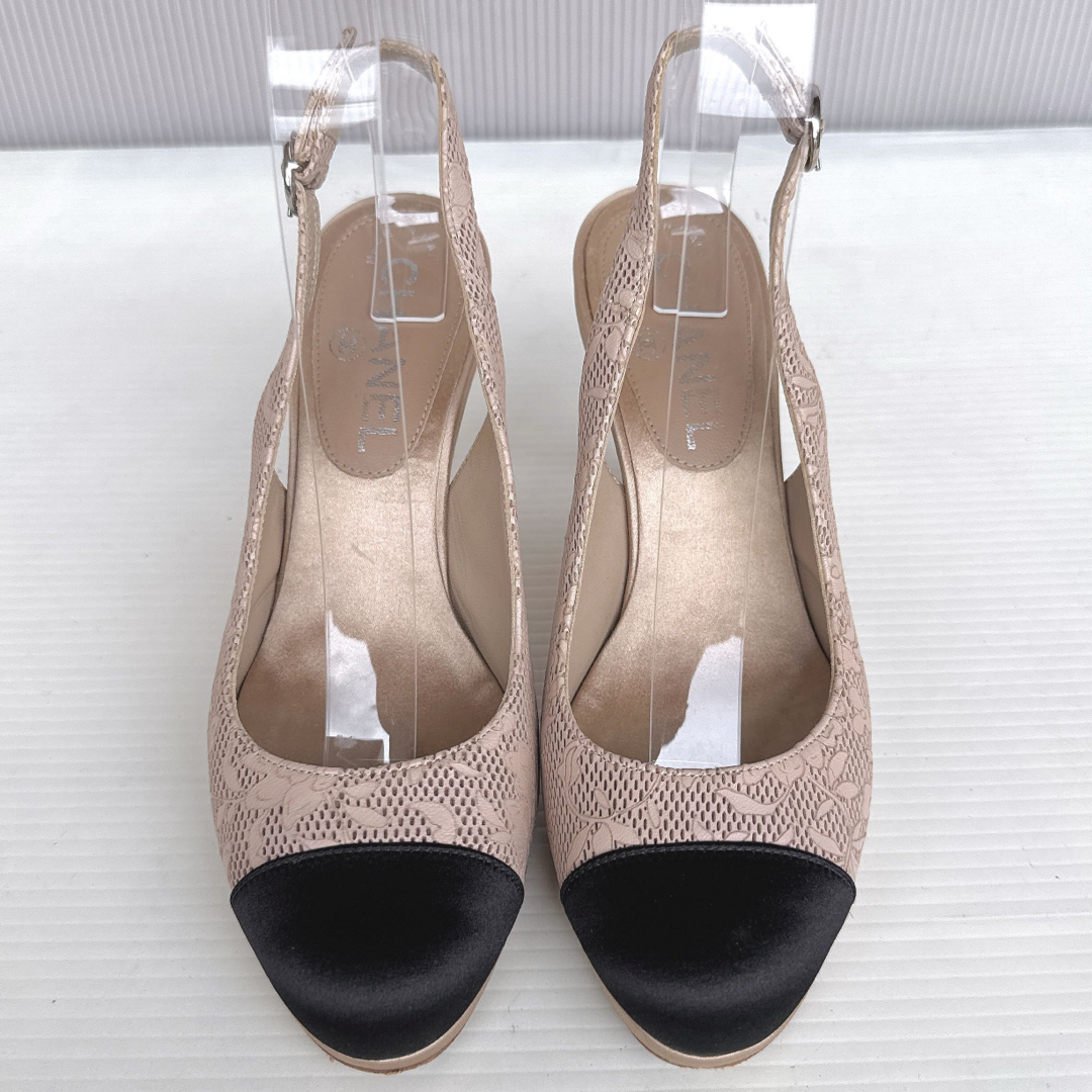 CHANEL - CHANEL シャネル レース 花柄 バイカラー スリングバック