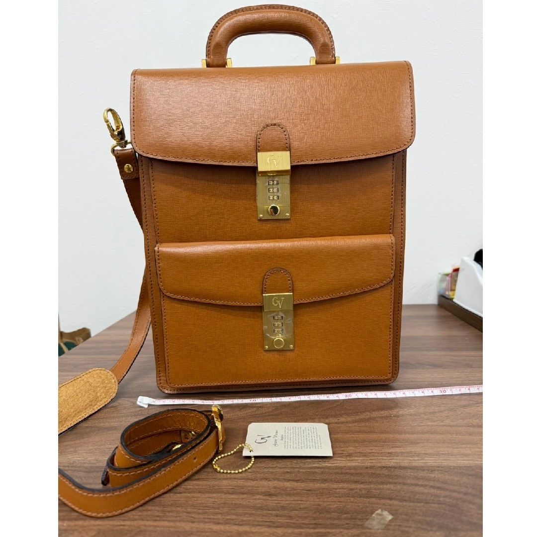 メンズ ビジネスバッグ 本革調 ブラウン A4収納可 2WAY ショルダーの