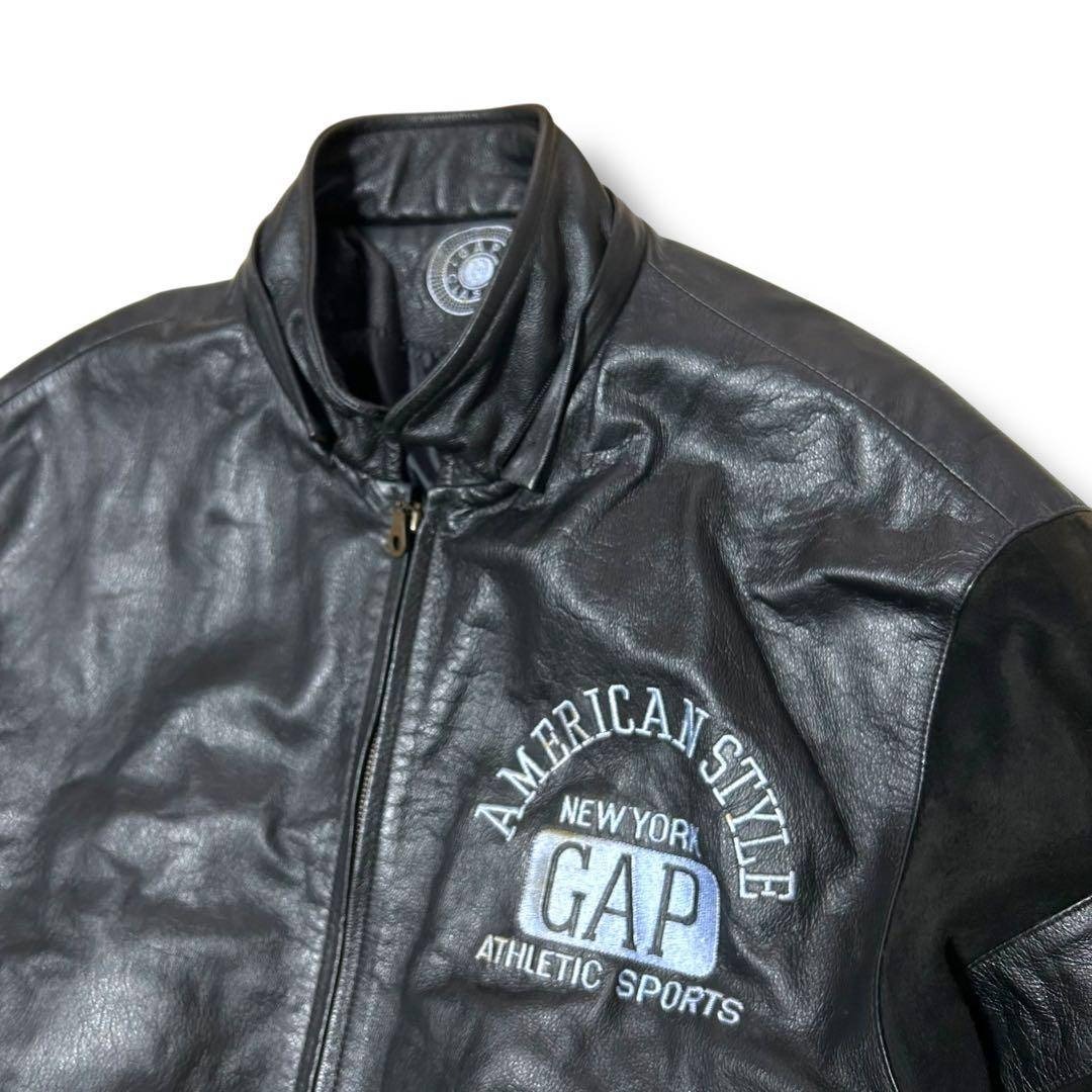 NGAP - OLD GAP 90s レザージャケット ブラック スエード 切替 刺繍