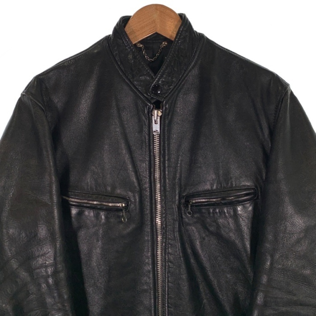60's~ レザーシングルライダースジャケット 逆ハの字 ブラック TALON