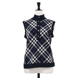 美品 バーバリー ノバチェック カシミヤ混 ラムウール ハイネック