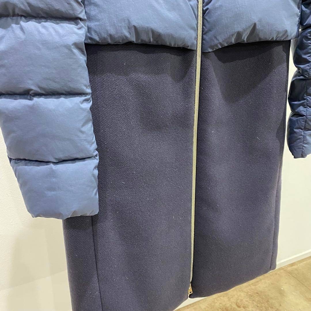 ヘルノHERNO ウール 切り替え ロングダウンジャケット ネイビー 40の