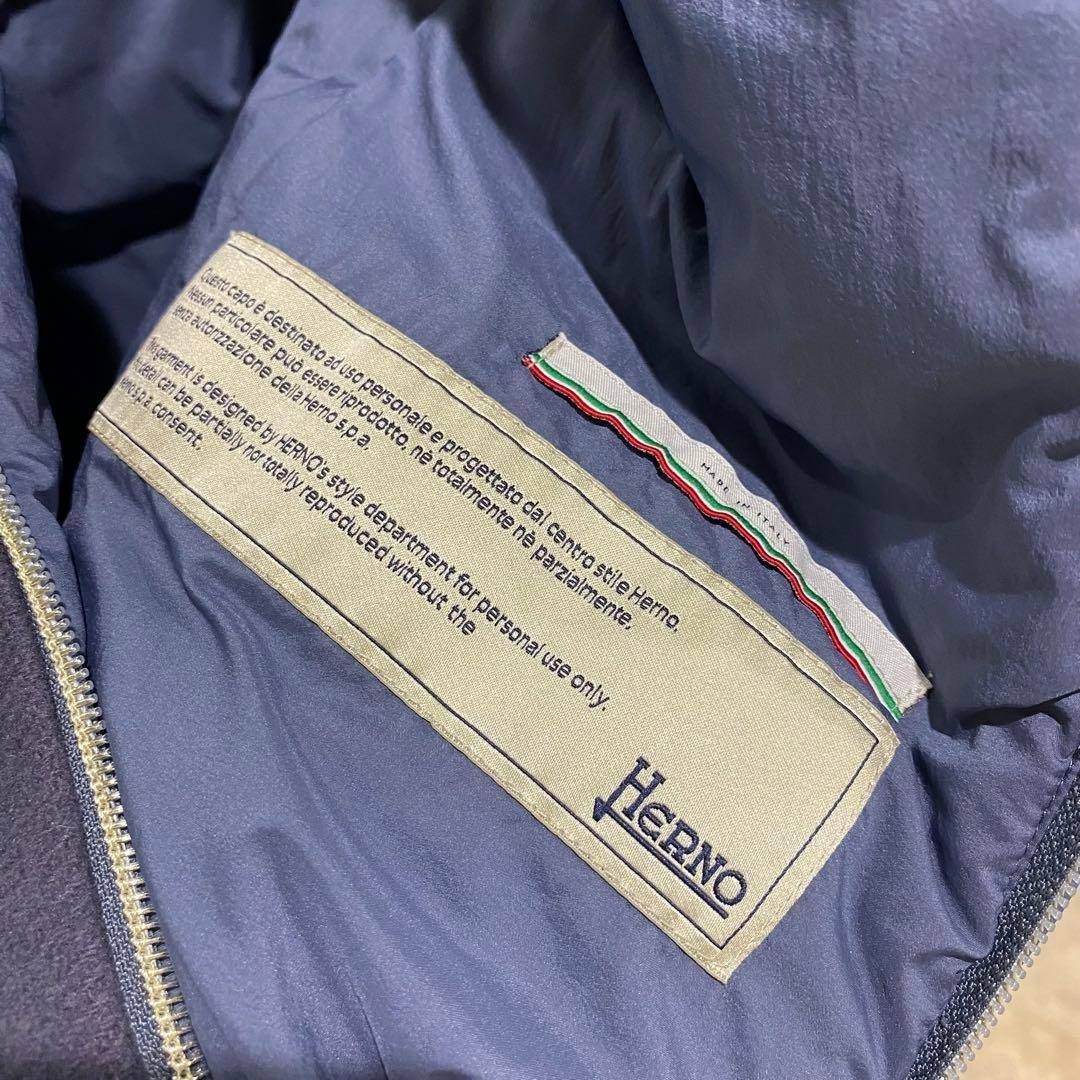 ヘルノHERNO ウール 切り替え ロングダウンジャケット ネイビー 40の