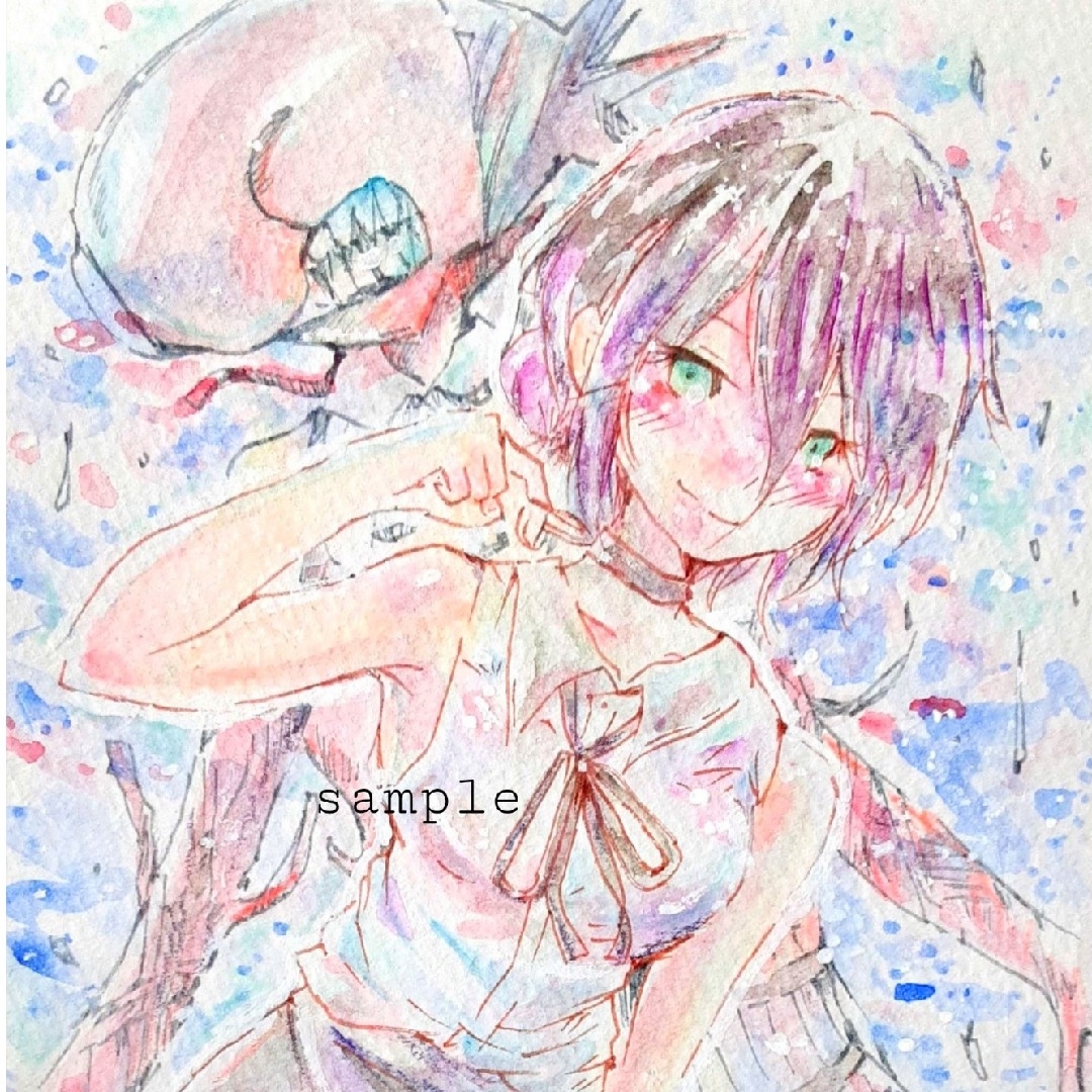 m*す様 チェンソーマン レゼ 手描き イラスト 色紙 ファンアート ラ*プ