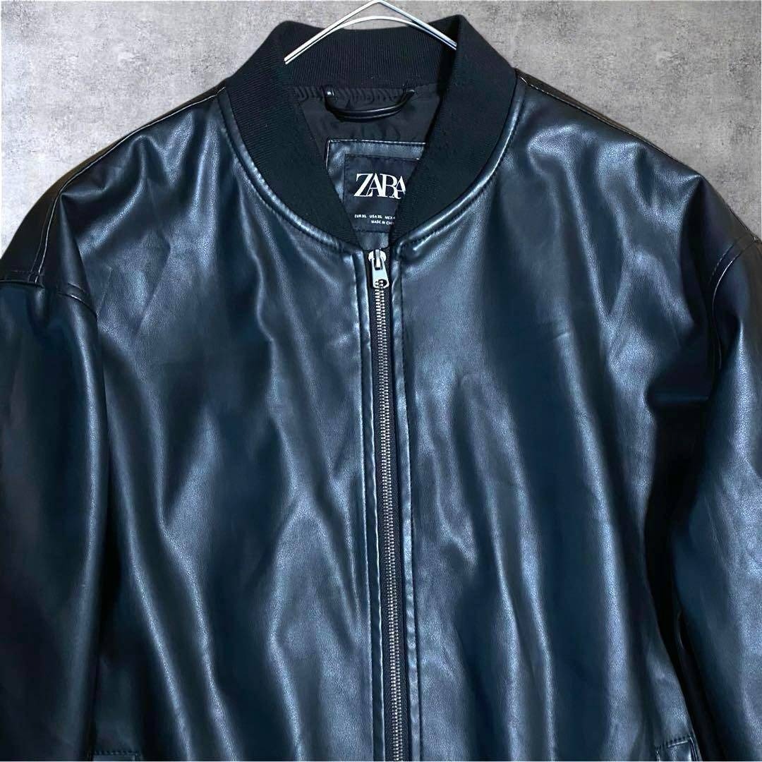 ZARA - 美品 ザラ ZARA フェイクレザー ボンバージャケット メンズ XL