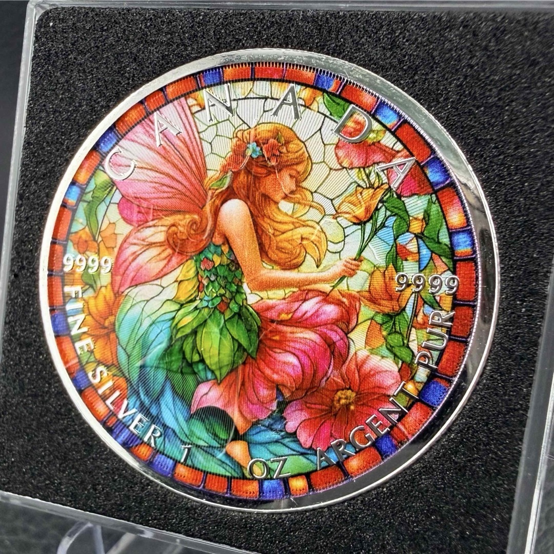 メイプルリーフ 銀貨 カラー ステンドグラスフェアリー -花を司る妖精
