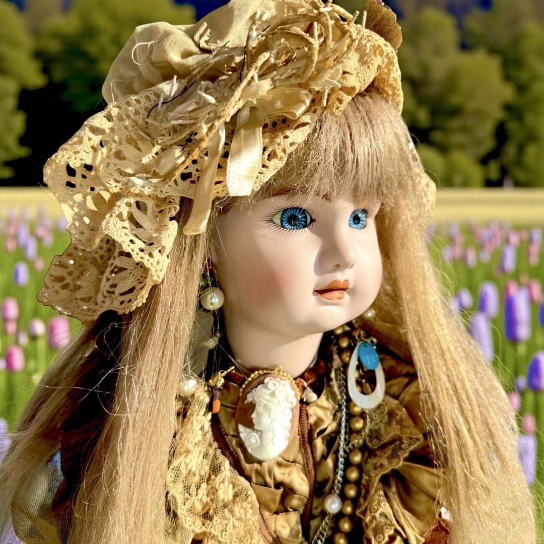 フランスアンティーク ビスクドール ボネハット リネン フリル