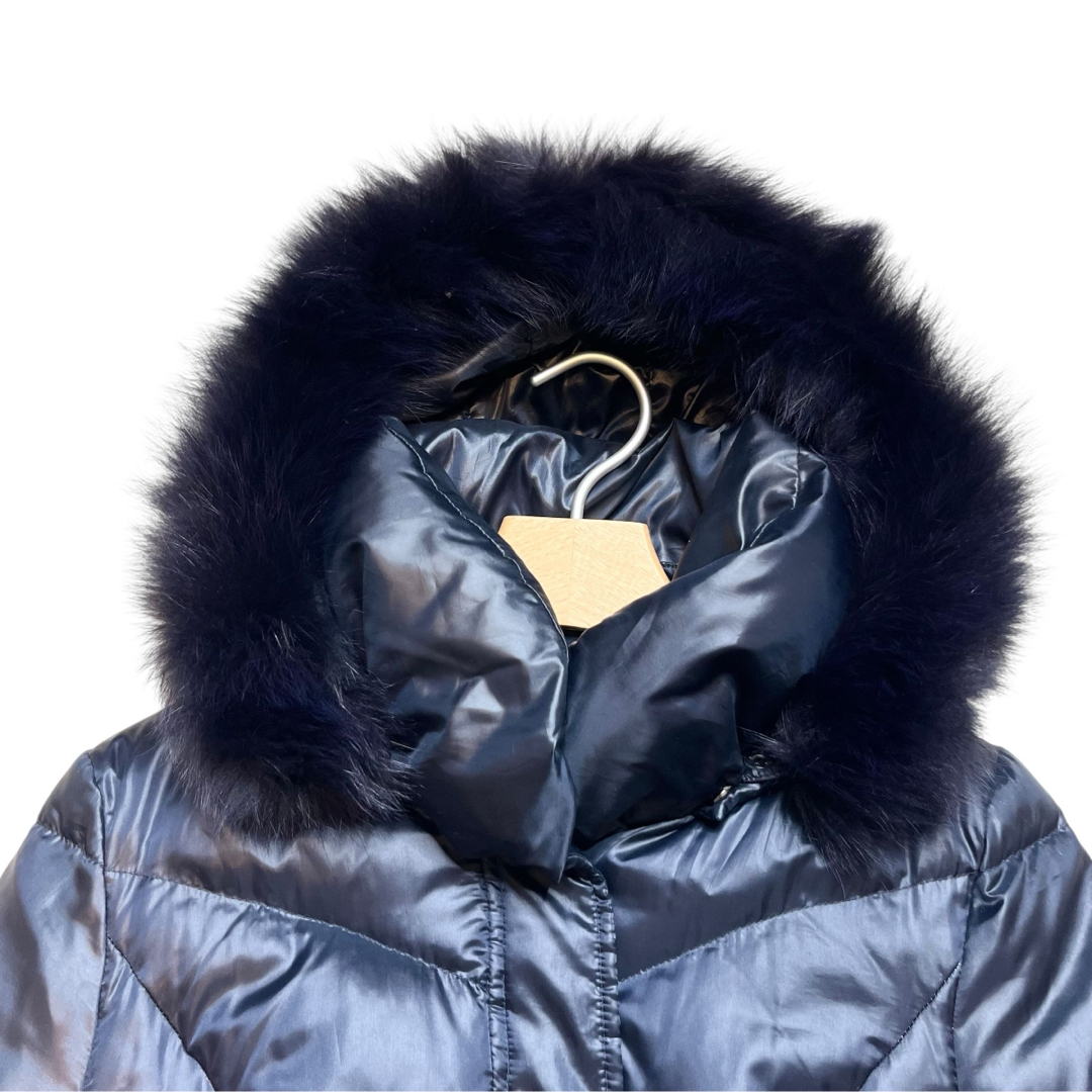 40 ブルーフォックス ファー ダウンコート Aライン フレア インディヴィ 紺