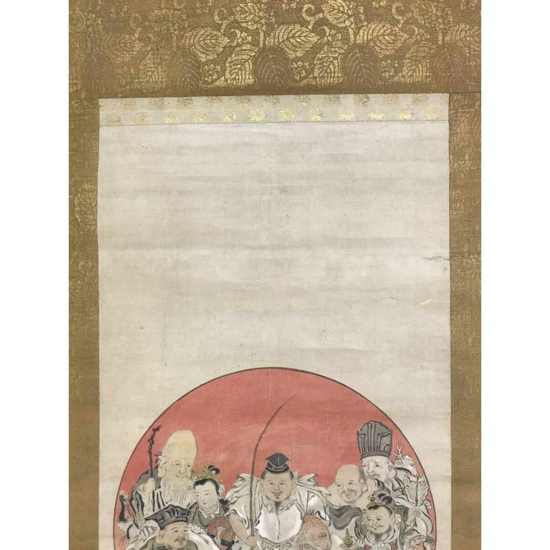 真作/狩野探幽/七福神図/祝掛軸/正月掛軸/人物図/掛軸☆宝船☆AK-614の