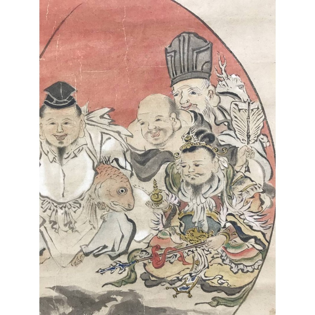 真作/狩野探幽/七福神図/祝掛軸/正月掛軸/人物図/掛軸☆宝船☆AK-614の