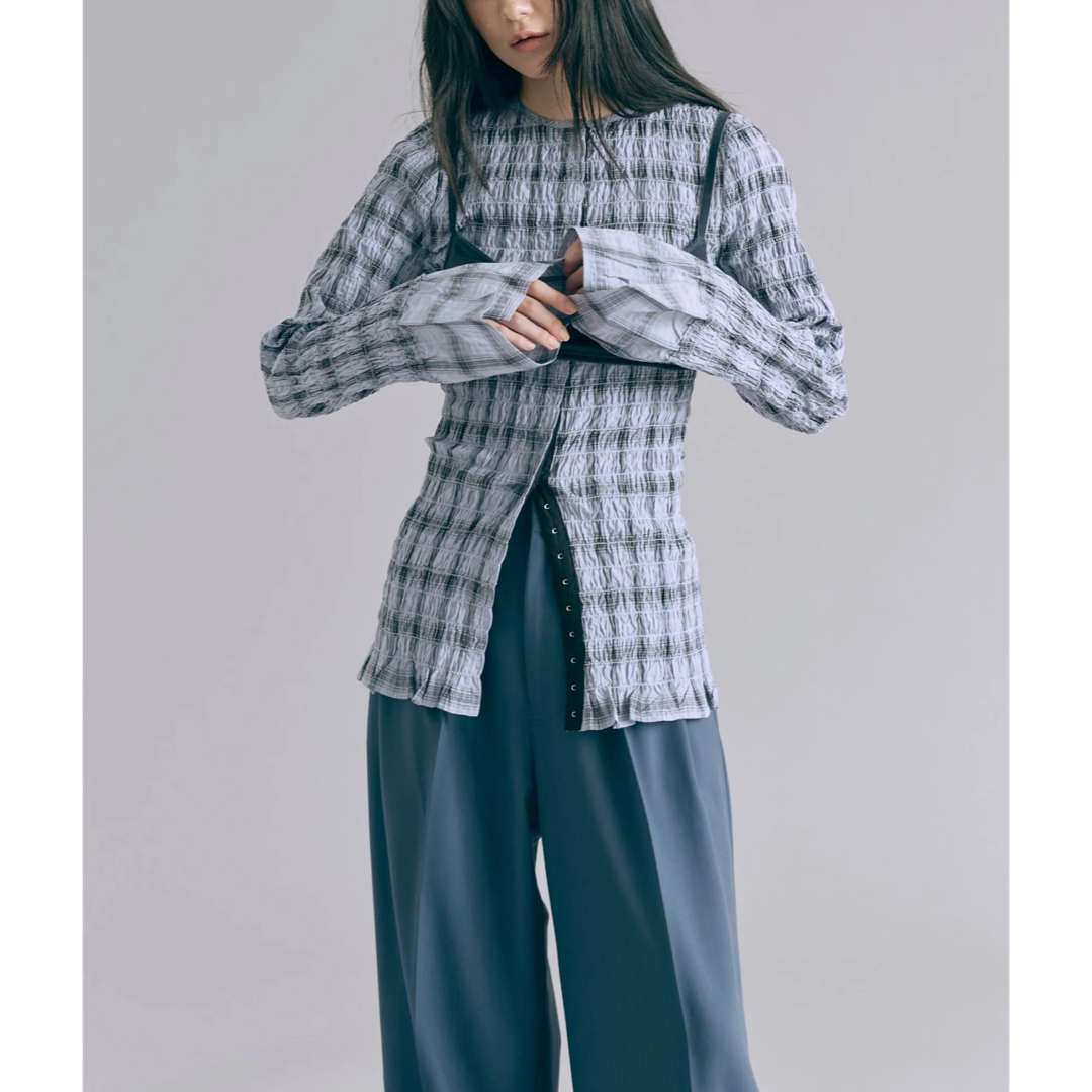 EN NEUME】Smocked Check Blouse ブルー