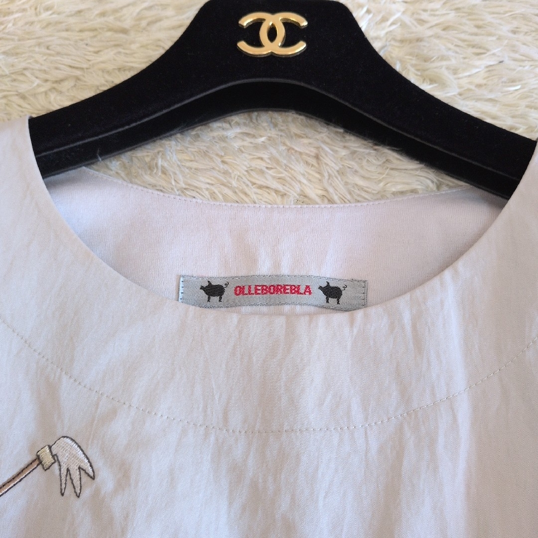 OLLEBOREBLA カットソー ぶたさん刺繍 異素材ミックス アリス赤ずきん