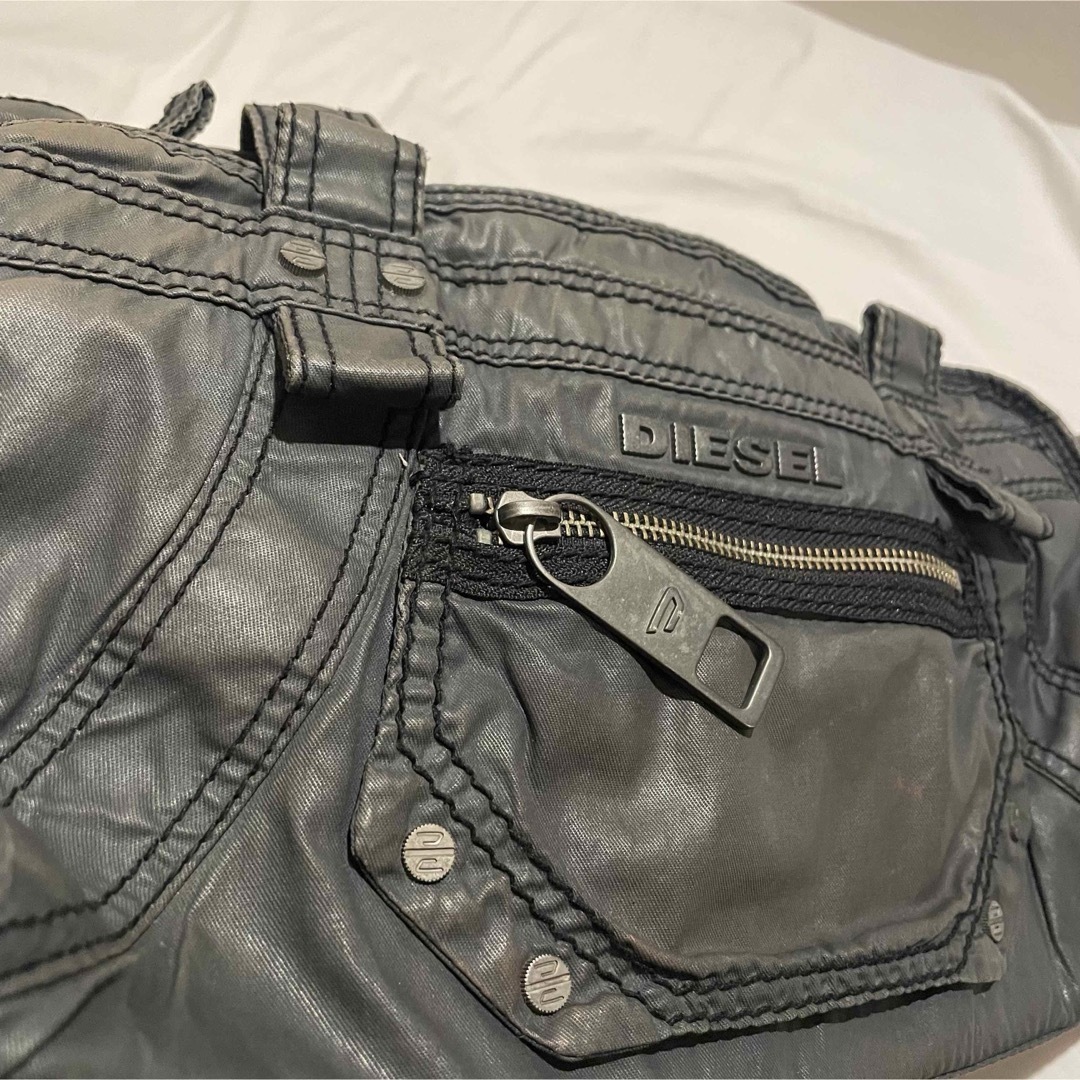 DIESEL y2k archiveメタリック加工 トートバッグ ブラックカーキ