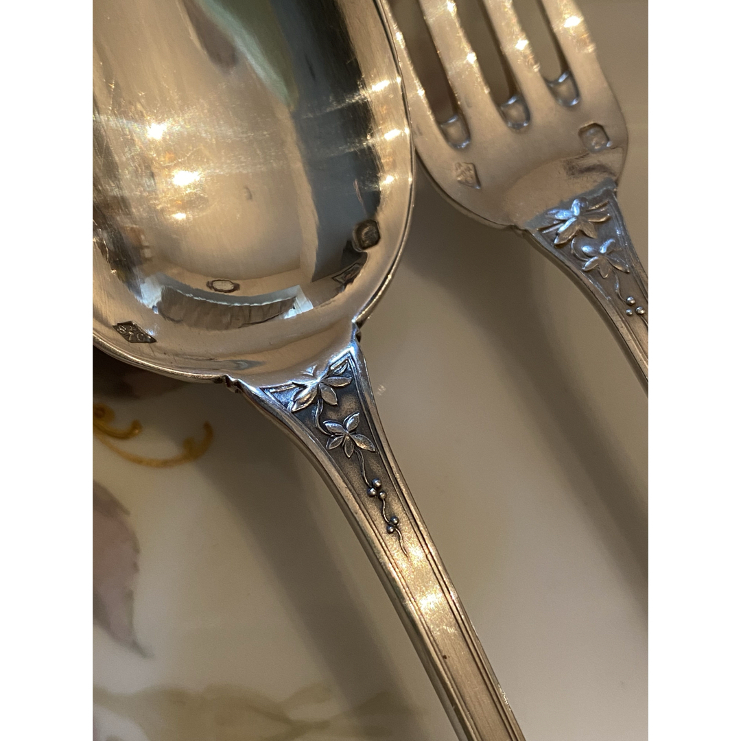 フランス／E.Lefebvre】純銀／デザートフォーク＆デザートスプーンの