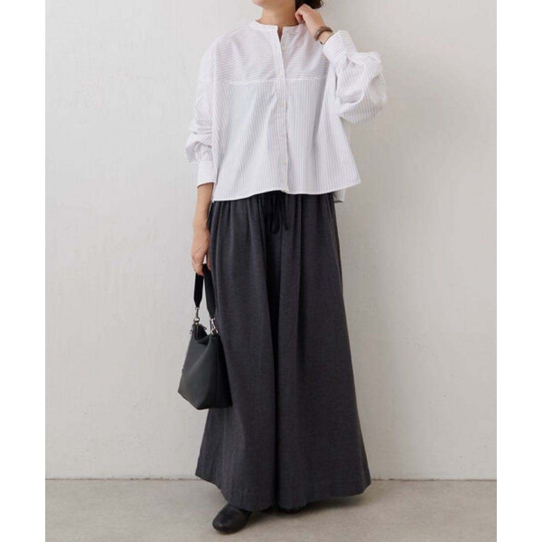 BEARDSLEY ビアズリー フレアクロップドシャツ ホワイト ストライプ 白