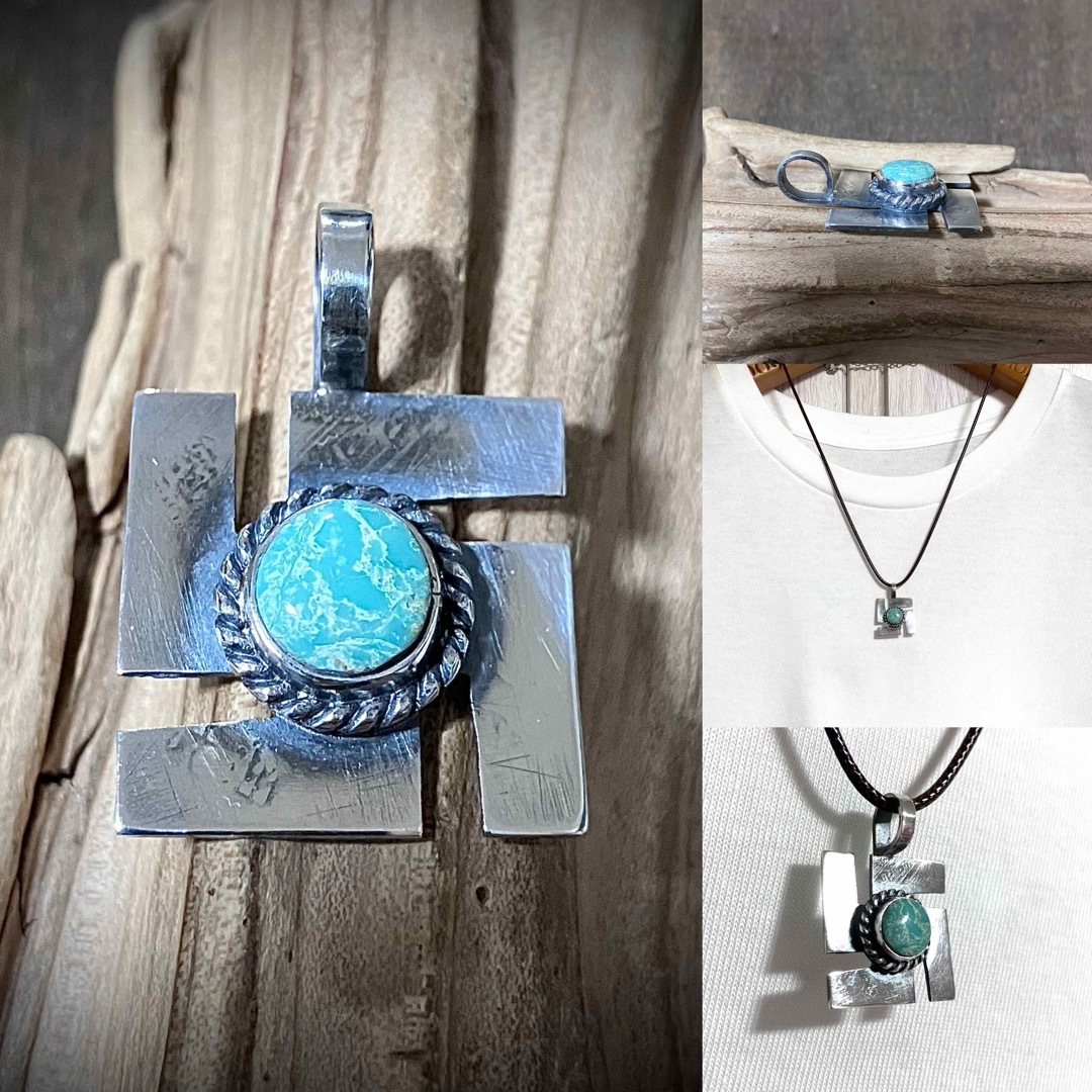 ロイストン ターコイズ スワティカ シルバー ネックレス#インディアン