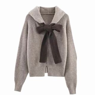 ZARA - 【予約販売】フード付きタイベルトニットカーディガンの通販 by