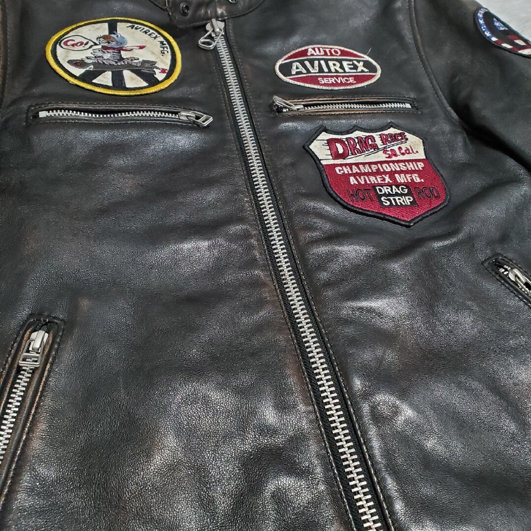 AVIREX - AVIREX エイジド スタンド シングルライダース カスタム 羊革