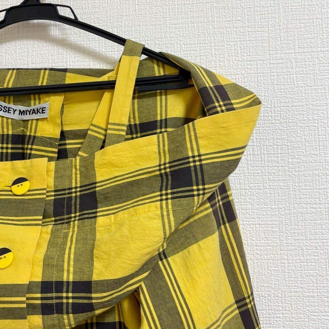 イッセイミヤケ ブラウス 変形シャツ チェック柄 日本製 イエロー