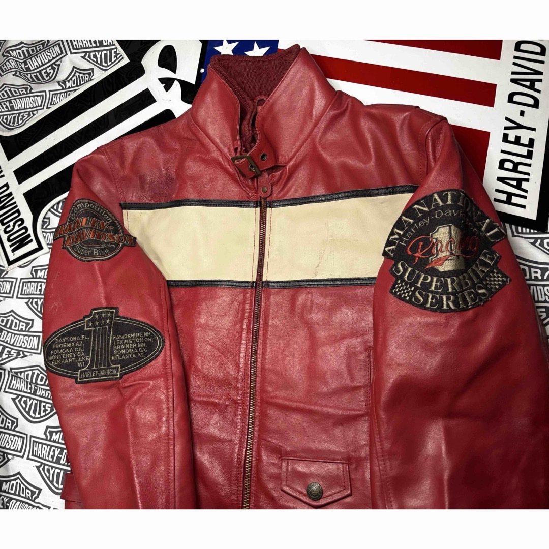 Harley Davidson - ハーレーダビッドソン 背面&袖・銀糸・赤糸・刺繍