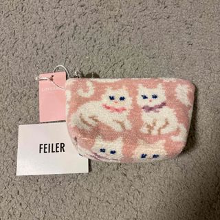 FEILER - フェイラー モフモフネコチャン 舟型ポーチ S ピンク 新品未