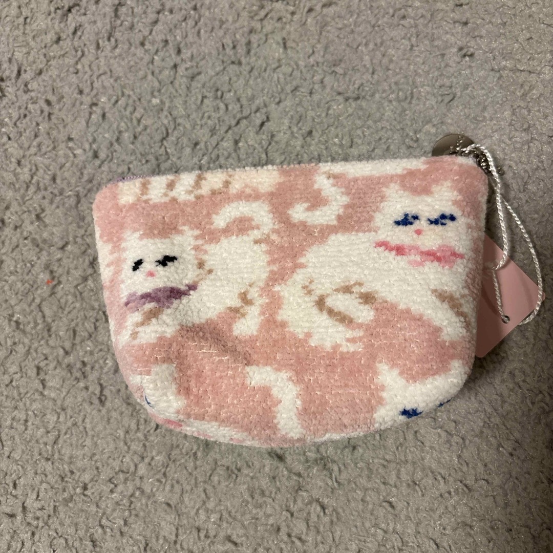 FEILER - フェイラー モフモフネコチャン 舟型ポーチ S ピンク 新品未