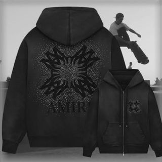 AMIRI - アミリ バンダナ柄 ブリーチ プルオーバーパーカー ブラック