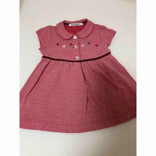 mezzo piano - メゾピアノ 立体うさぎ ギンガムチェック 赤 トップス