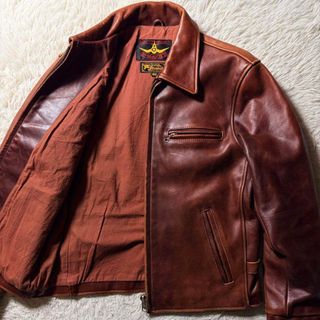 雰囲気抜群】B-McCOY'S ライダースジャケット ステアハイド 赤茶 40の
