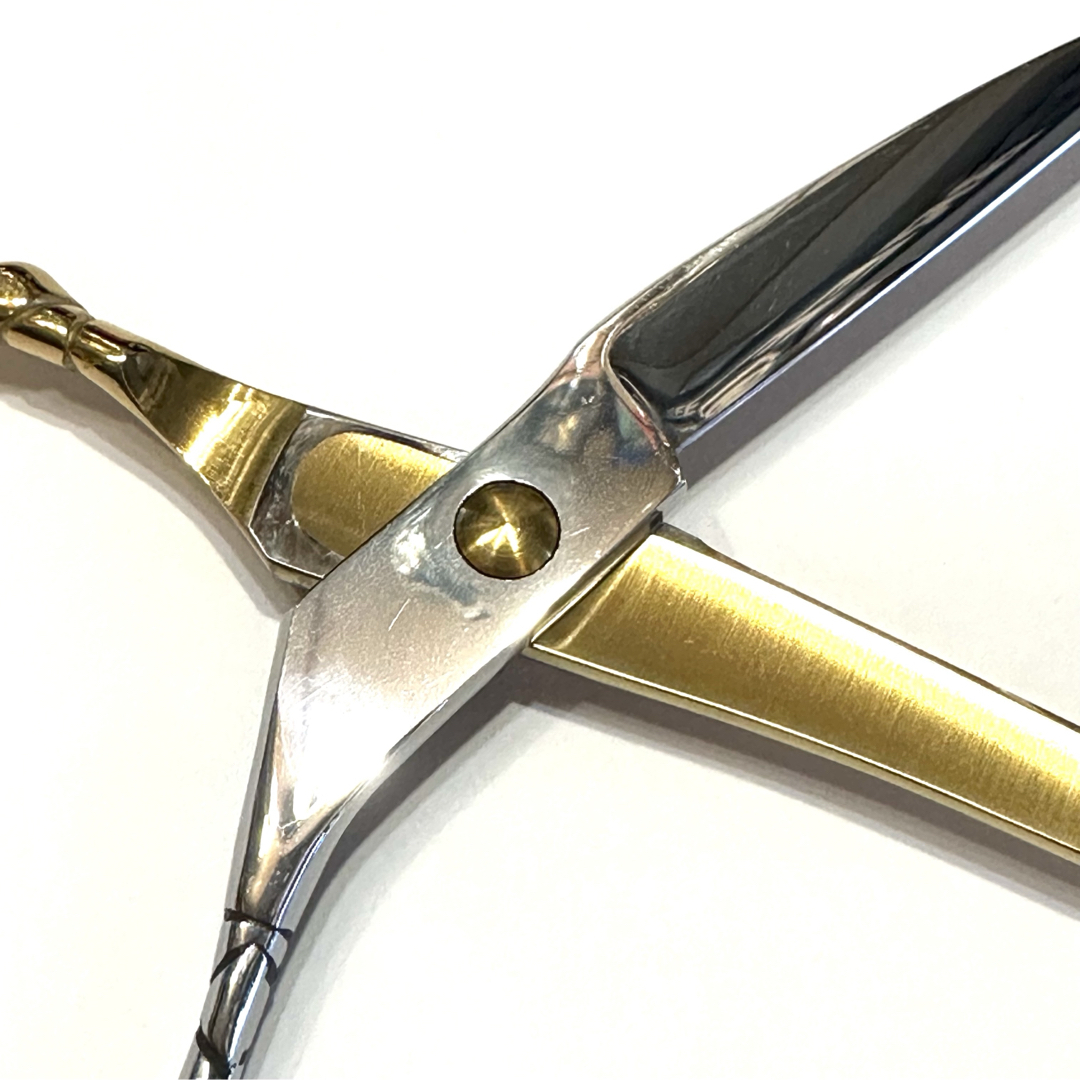 ゴールドシルバー板バネ カットシザー 6インチ 理容 美容 鋏 シザー