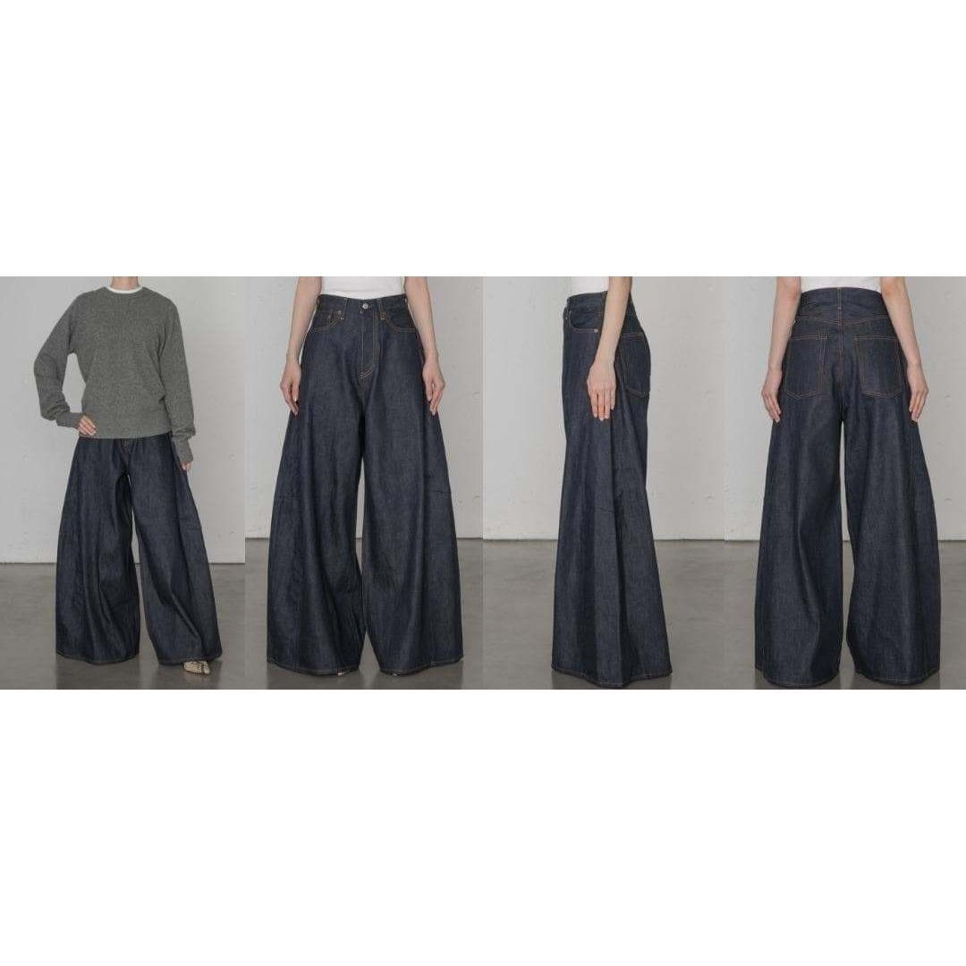 HYKE - 1 HYKE 25AW スーパーワイド バレルレッグ デニム パンツ 濃紺