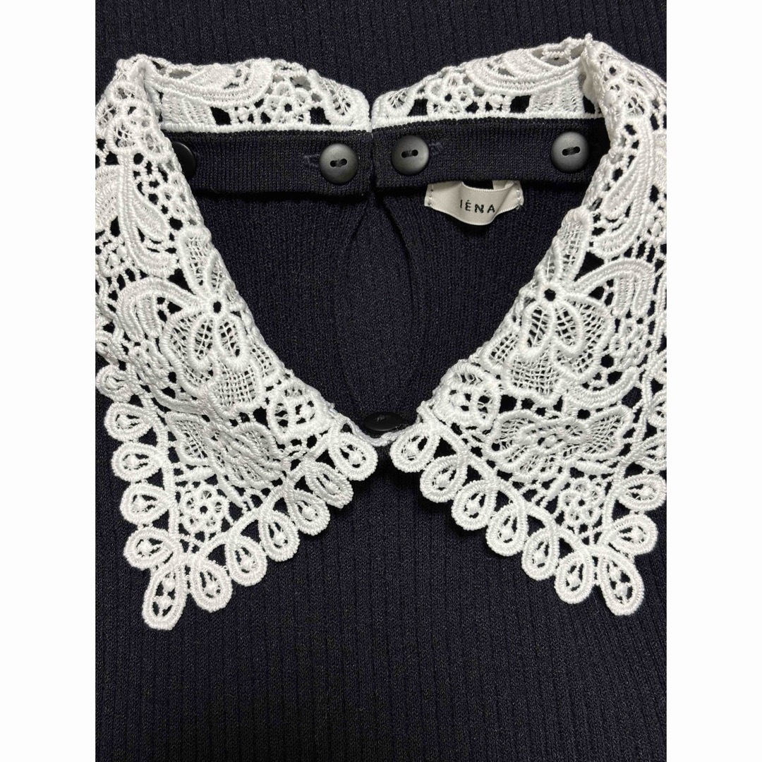 IENA - レース襟 RIBホールガーメントプルオーバー ネイビーの通販 by