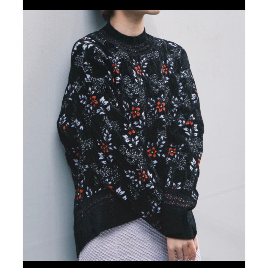 mame - ニットセーター ブラックMame Kurogouchi フローラルモチーフ