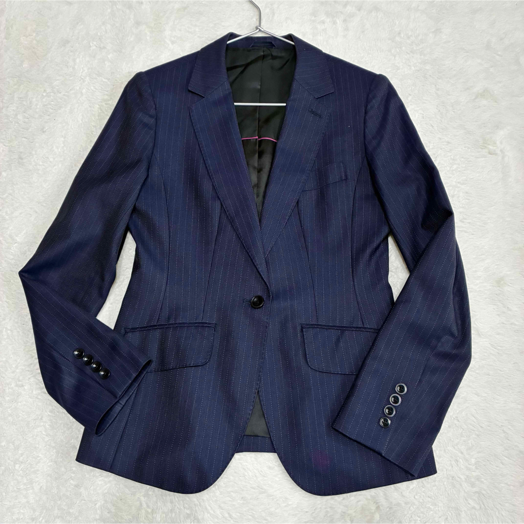 HILTON パンツスーツ ネイビー ストライプ ストレッチsuper110'sの通販