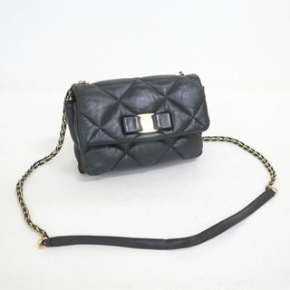 フェラガモ キルティングレザー 黒 チェーンショルダーバッグ