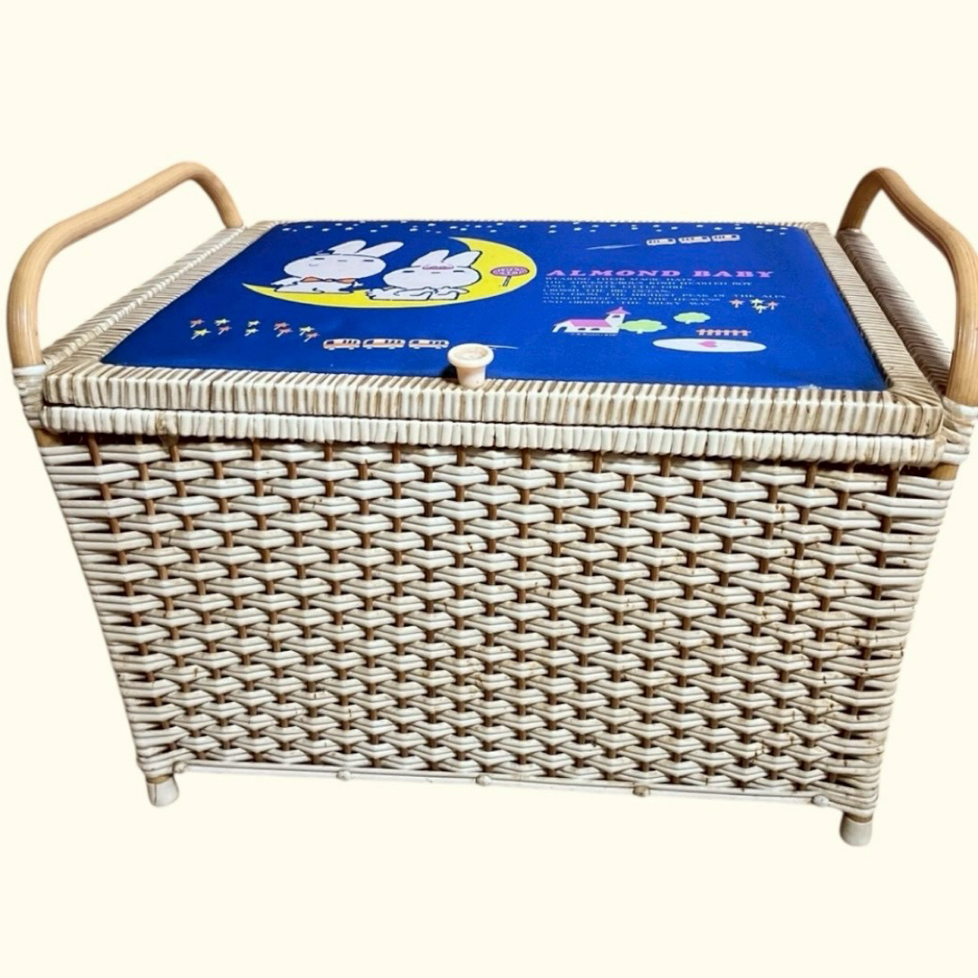 昭和 レトロ かご バスケット 収納 蓋付 - 天然素材 蓋付きバスケット