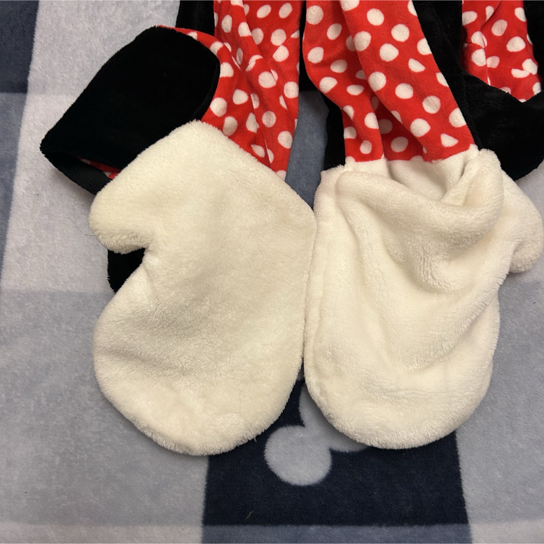 ミニーマウス - ディズニー マフラーキャップ ミニーちゃん 赤黒水玉