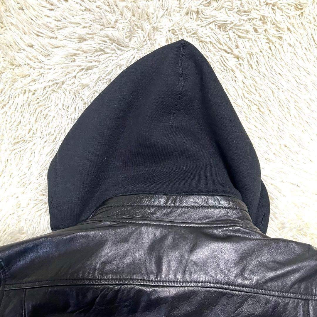 shama シャマ ライダースジャケット 牛革 レザー フーデッド 黒 メンズ