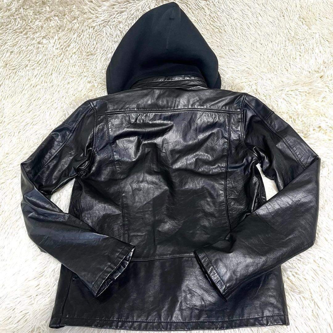 shama シャマ ライダースジャケット 牛革 レザー フーデッド 黒 メンズ