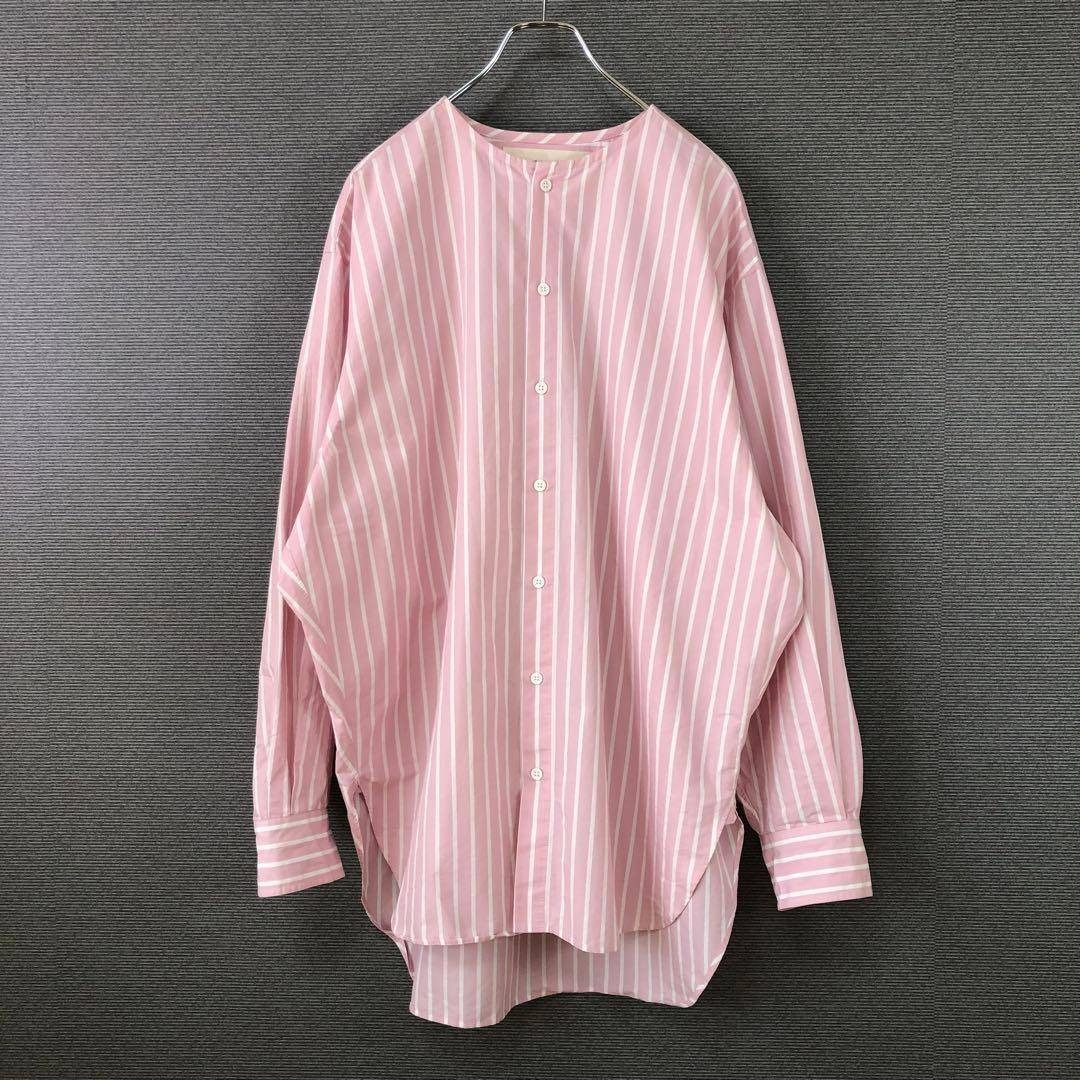 THE SHINZONE NOCOLLAR SHIRTS ピンク ストライプ