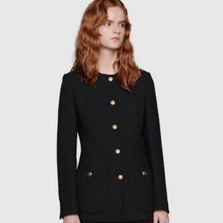 GUCCI - 美品 グッチ ノーカラー ツイードジャケット 白 エンブロイ