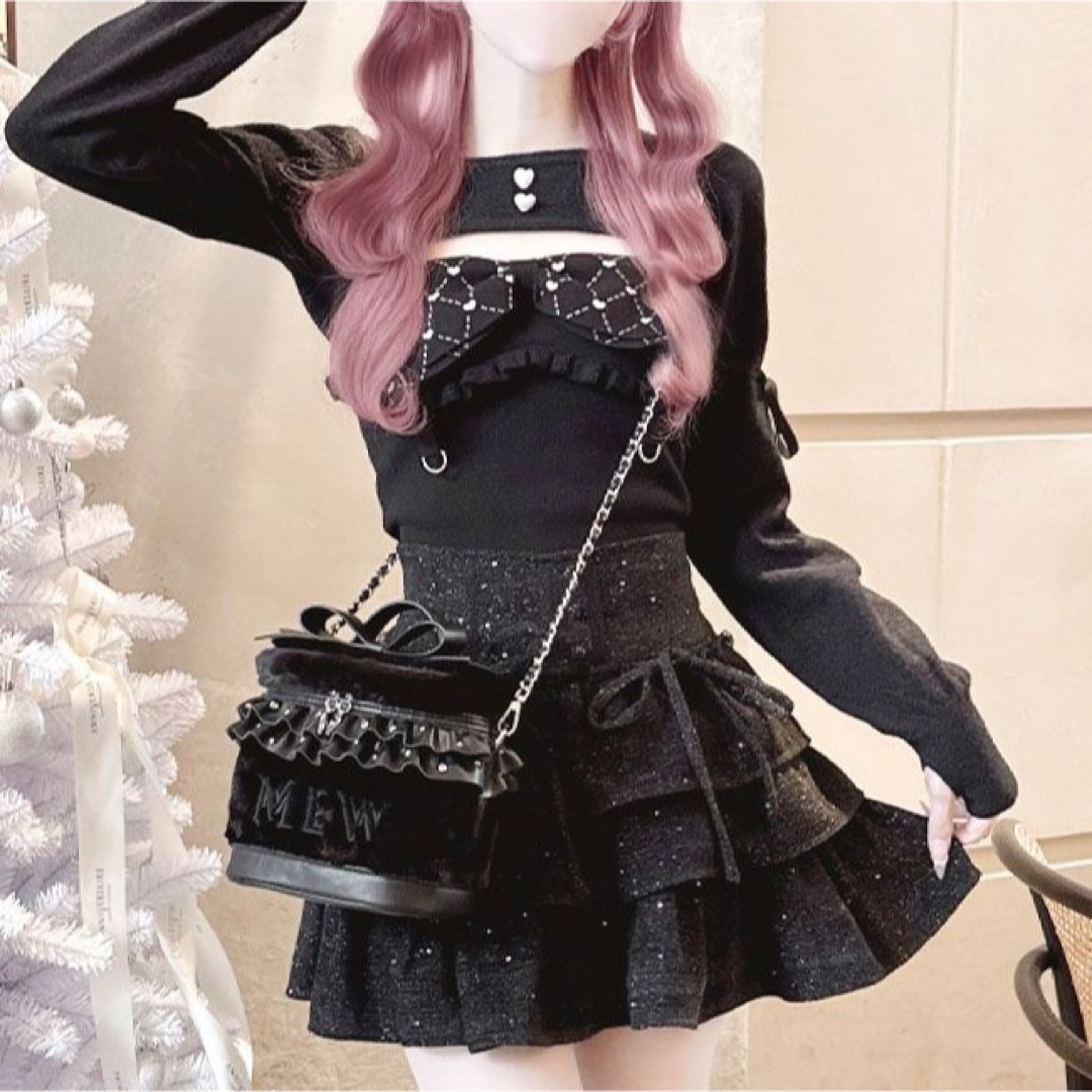 HONEYMEW ビッグリボンガーター風アンサンブルトップス フリーサイズ