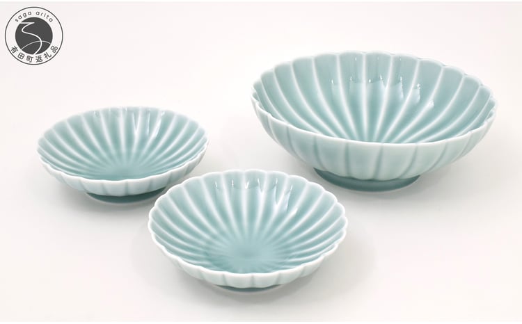 有田焼 青磁 菊割セット【深川製磁】食器 器 うつわ 和食器 青磁釉