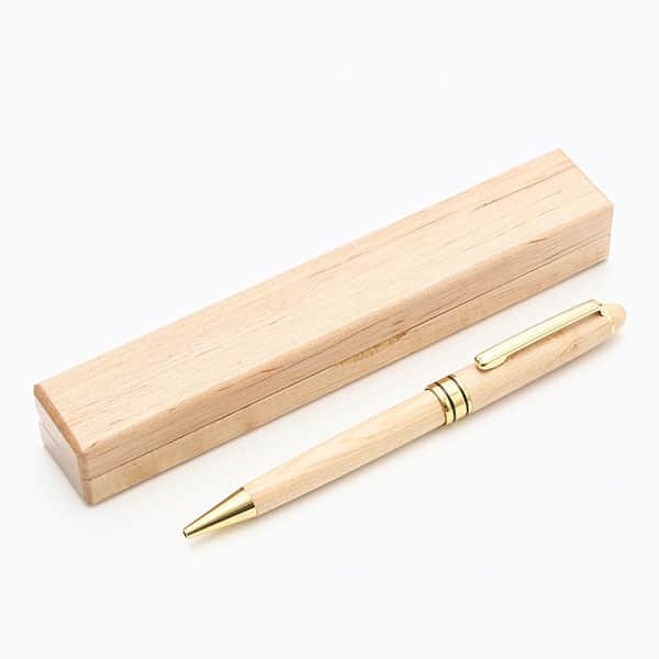 木製太軸ボールペン ペンケース付 ナチュラル色 包装箱入り（0.8mm