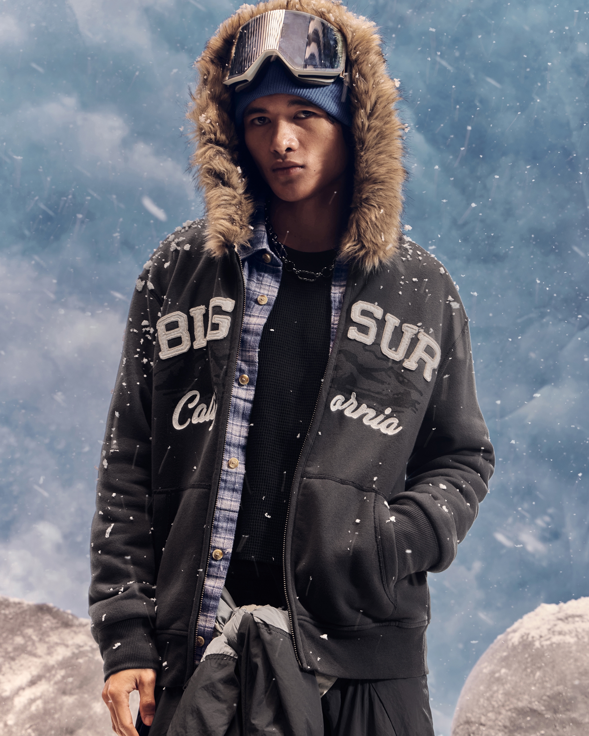 Hollister Faux Fur Trim Zip-Up Big Sur Graphic Hoodie | Liberty Center