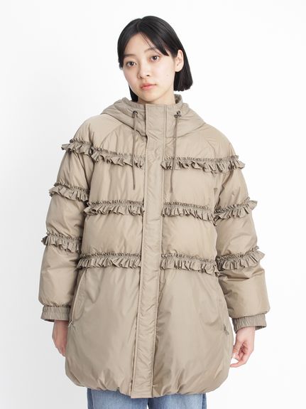 フリルティアード ナイロンタフタダウンコート（ダウンジャケット