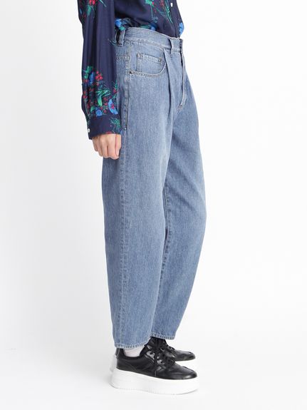 三つ編みゴールドリボン ドレープデニムテーパードストレートパンツ