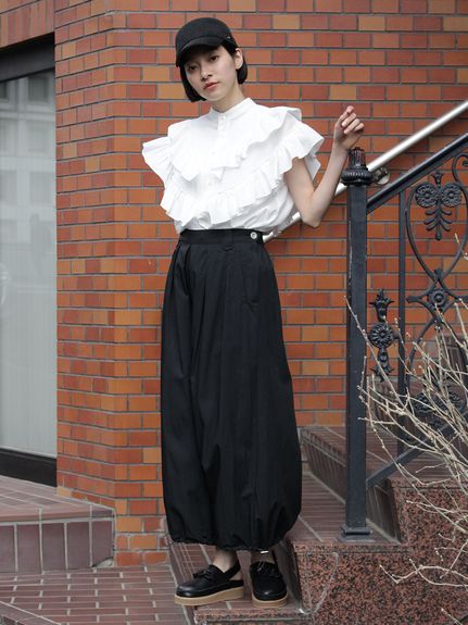 オーガニックコットンヴィンテージローンフリルシャツブラウス