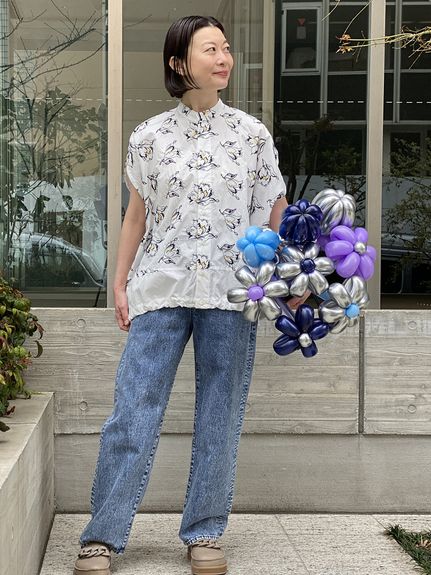 ケミカルウォッシュ/ヴィンテージウォッシュ ドレープデニムストレート