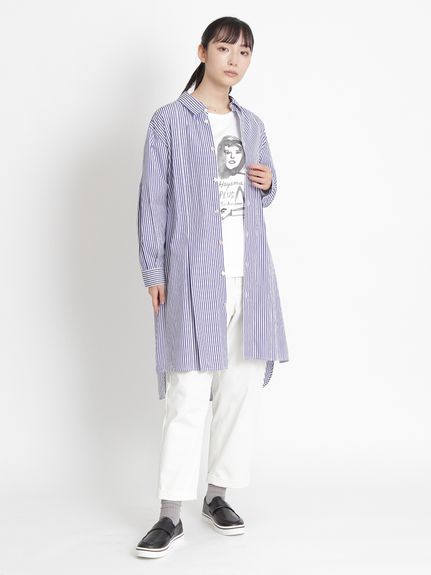 スーピマストライプ&タイプライタークロスロングシャツ（シャツ）｜KEI